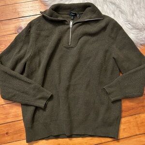 Theory men’s ribbed cashmere wool quarter zip sweater large green